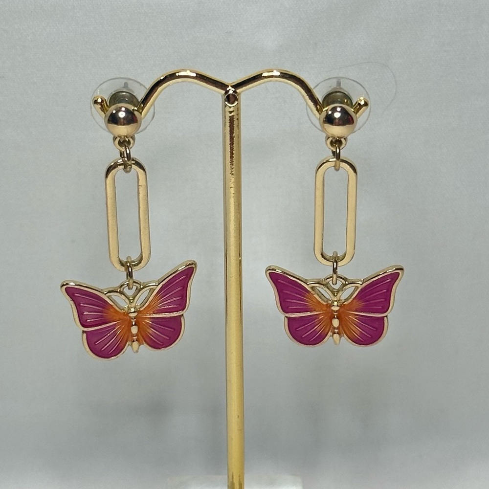 Pink Enamel Butterfly Earrings
